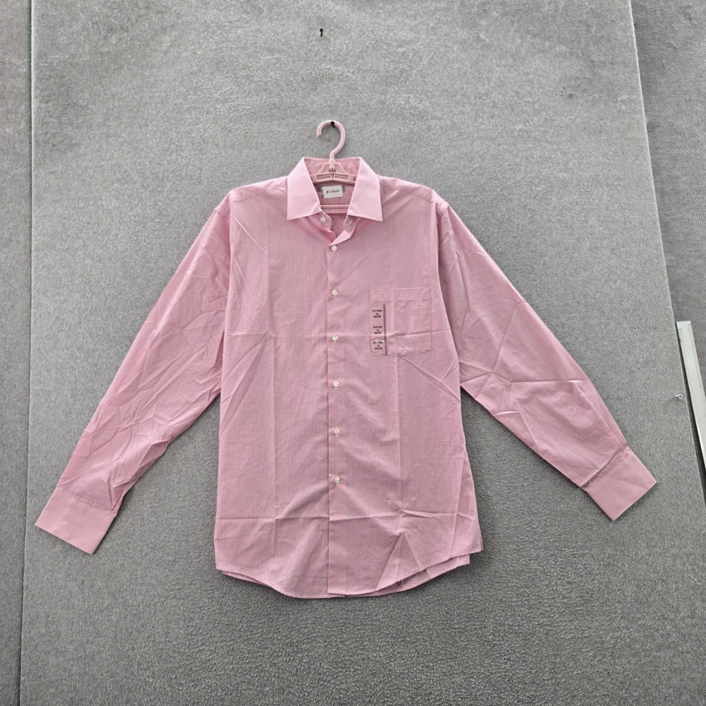 Van Heusen Men Button Up Shirt 16 Pink Plaid Slim Long Sleeve Fitted